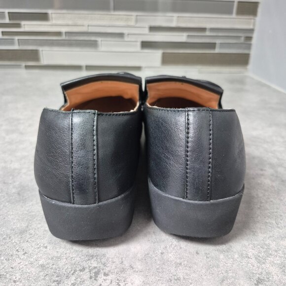 8.5 Fitflop Black Leather Fringed Kiltie Loafers - Picture 5 of 9